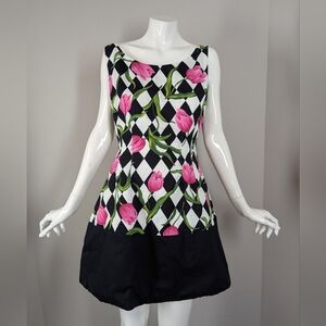 Bagatelle Cotton Tulip Print Dress | Graphic Black & White Mini | Size 10